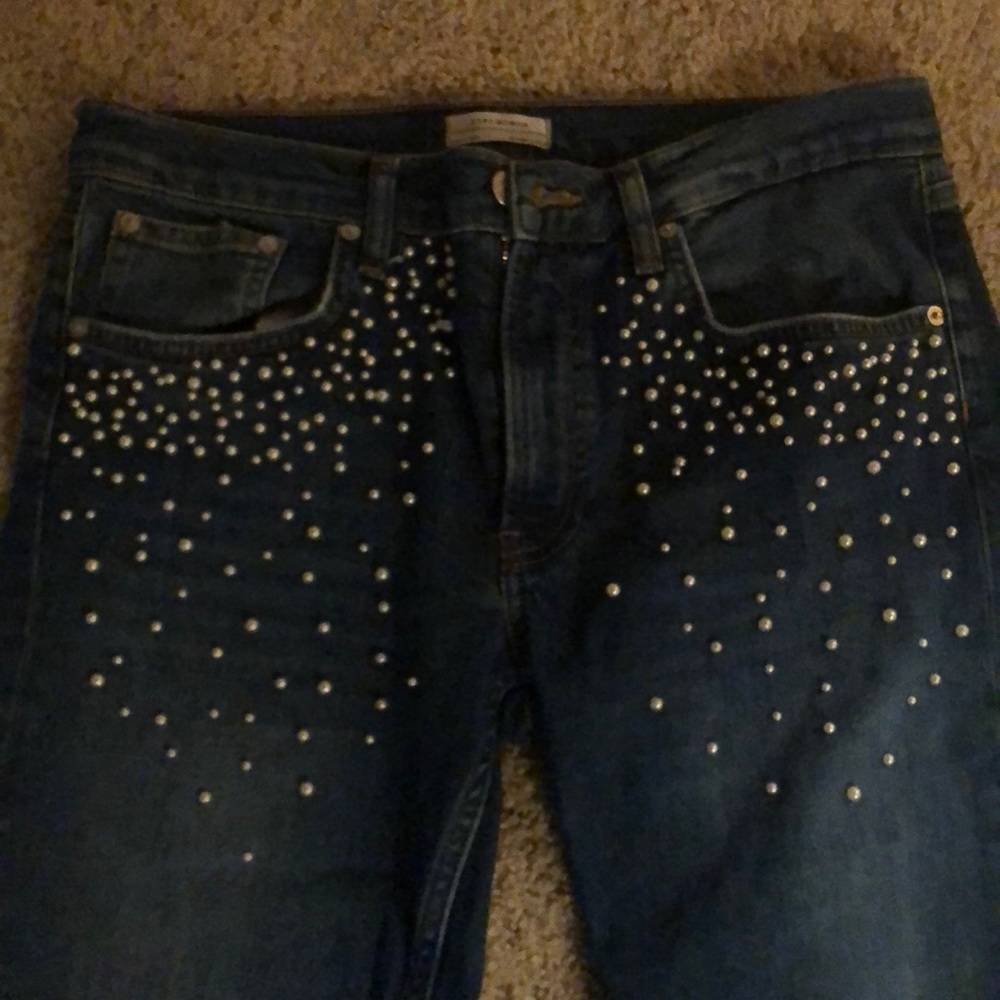 Zara Denim Women’s Pearl-Adorned Jeans - Picture 2 of 6